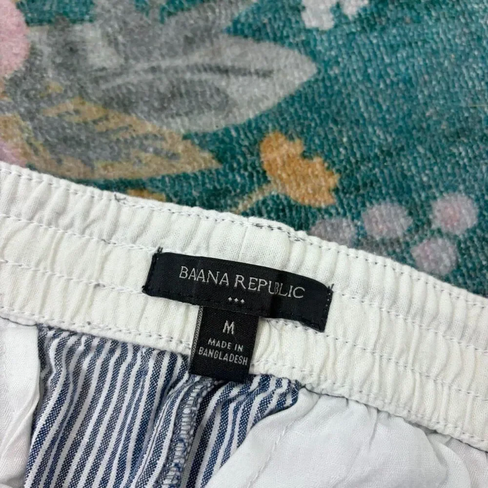 Banana Republic Deck Shorts Mens Medium Blue White Striped Cotton Drawstring